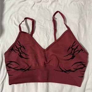 Elegant Burgundy Sports Bra with Black Design